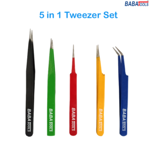 baba 5 in 1 tweezer stainless steel tweezer set colourful