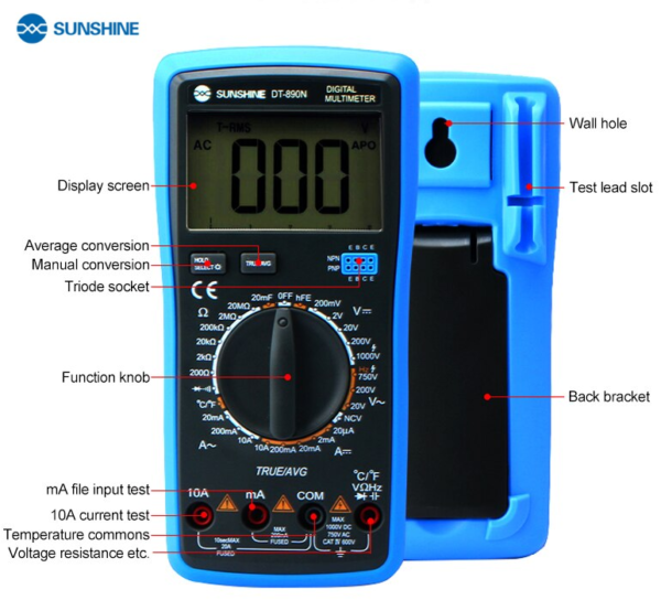 SUNSHINE DT890N Auto Range LCD Display Digital Multimeter - Image 2