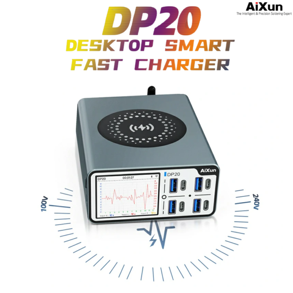 Aixun DP20 Desktop Smart Fast Charger for iPhone Android PD QC USB Fast Charging Station IPS HD Display