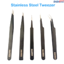 BABA 5 in 1 Tweezer Stainless Steel Tweezer Set Black