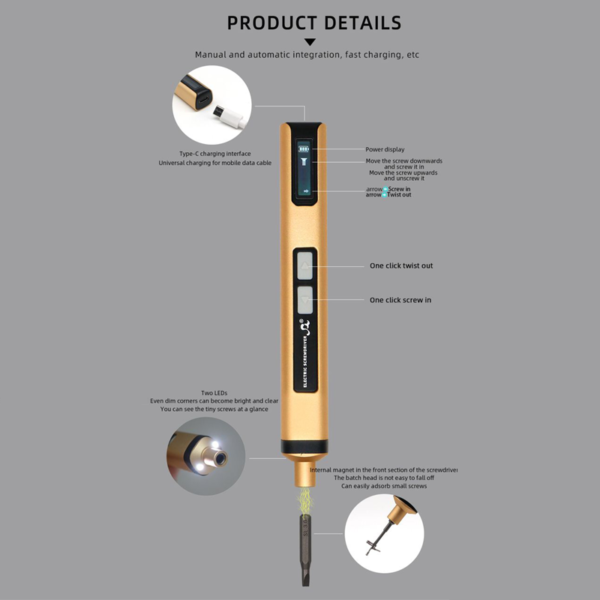 SW-2270C 50Pcs Electric Screwdriver Set LCD Display Type-C Charging Magnetic Tips With 2 LED Lights - Image 10