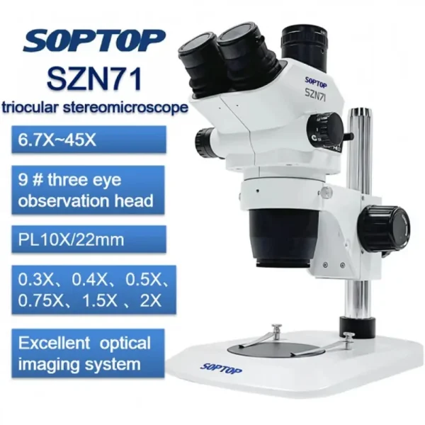 SOPTOP SZN7I Trinocular Microscope With 0.5X Lens Led Light & CTV Lens - Image 4