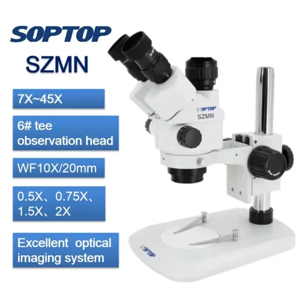 Soptop SZMN Trinocular Microscope Continuous Zooming Microscope 7X to 45X - Image 2