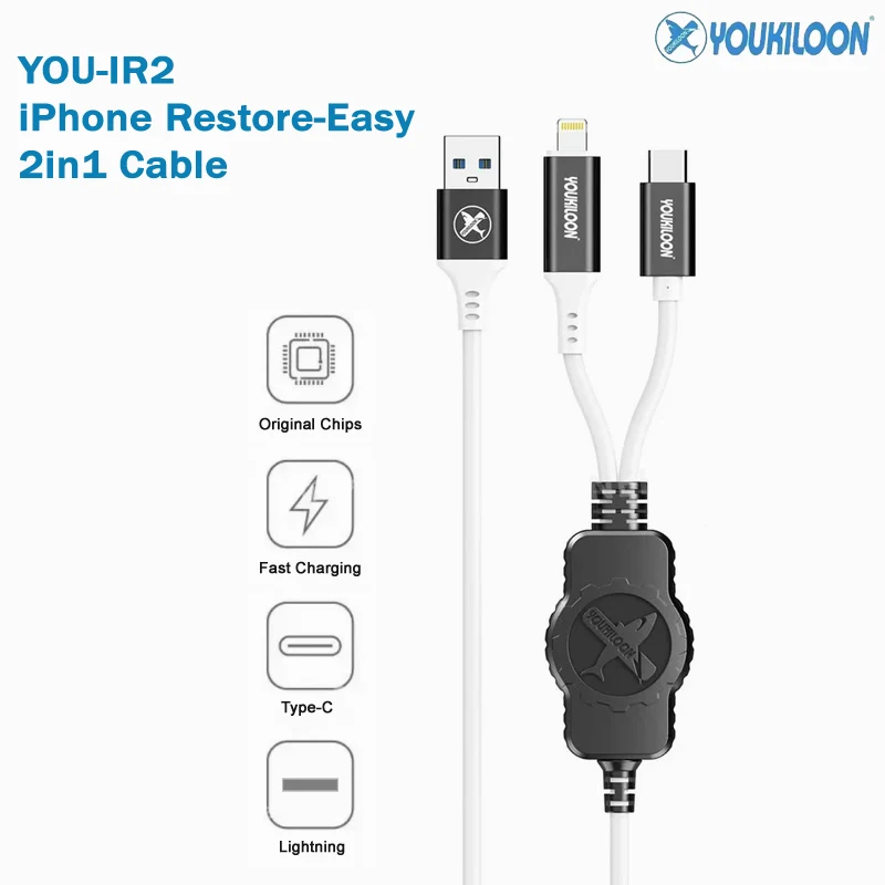 Youkiloon YOU-IR2 iPhone Restore Easy 2in1 Cable Dual Interface Lightning & TYPE-C iPhone Repair Data Cable